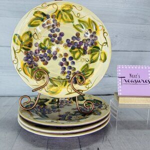 Tabletops VINTAGE WINE Purple Grapes Hand Crafted Ceramic Dinner Plates Set of 4